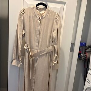 Sezane Cream Long Sleeve Belted Midi Dress